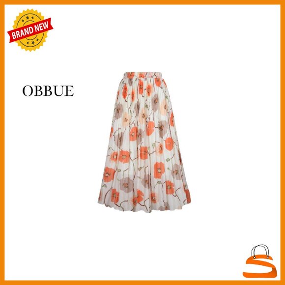 Chiffon Pleated Midi Skirt Elastic High Waist A-Line Knee Length - Picture 8 of 8